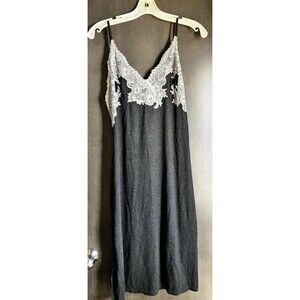 Natori Shangri-La Nightgown Charcoal grey ivory Lace & Modal Comfort Feminine S